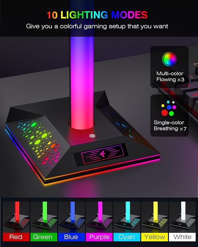 Gaming LED Headset Stand with 2 USB charging ports