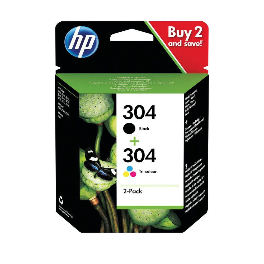 HP 304 2PACK TRI COLOR BK ORIG INK CART