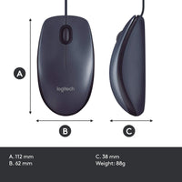 Logitech B100 Wired USB Mouse, 3-Buttons, Black