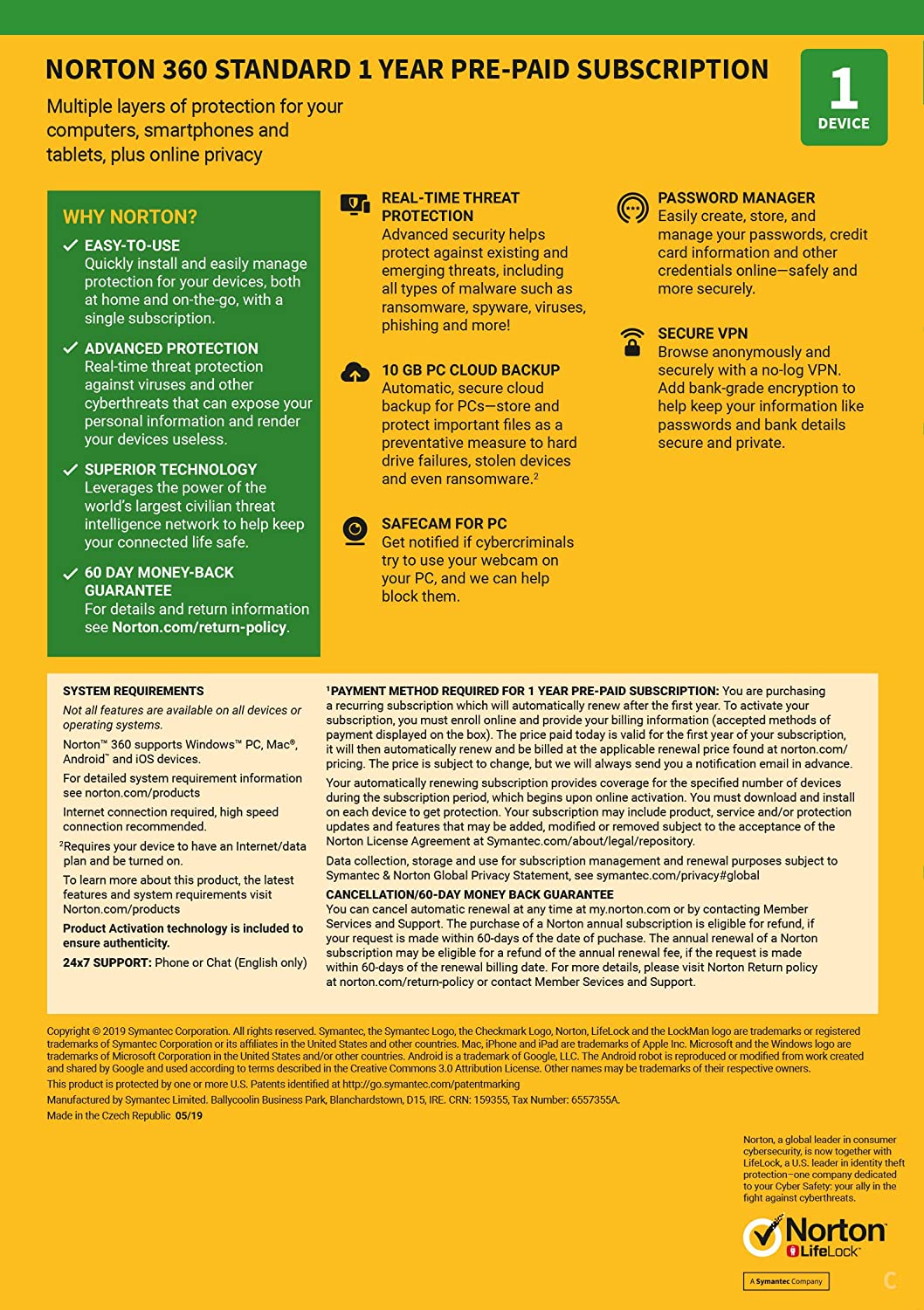 Norton Security 360 Standard 1-Device 1year | 2021 edition