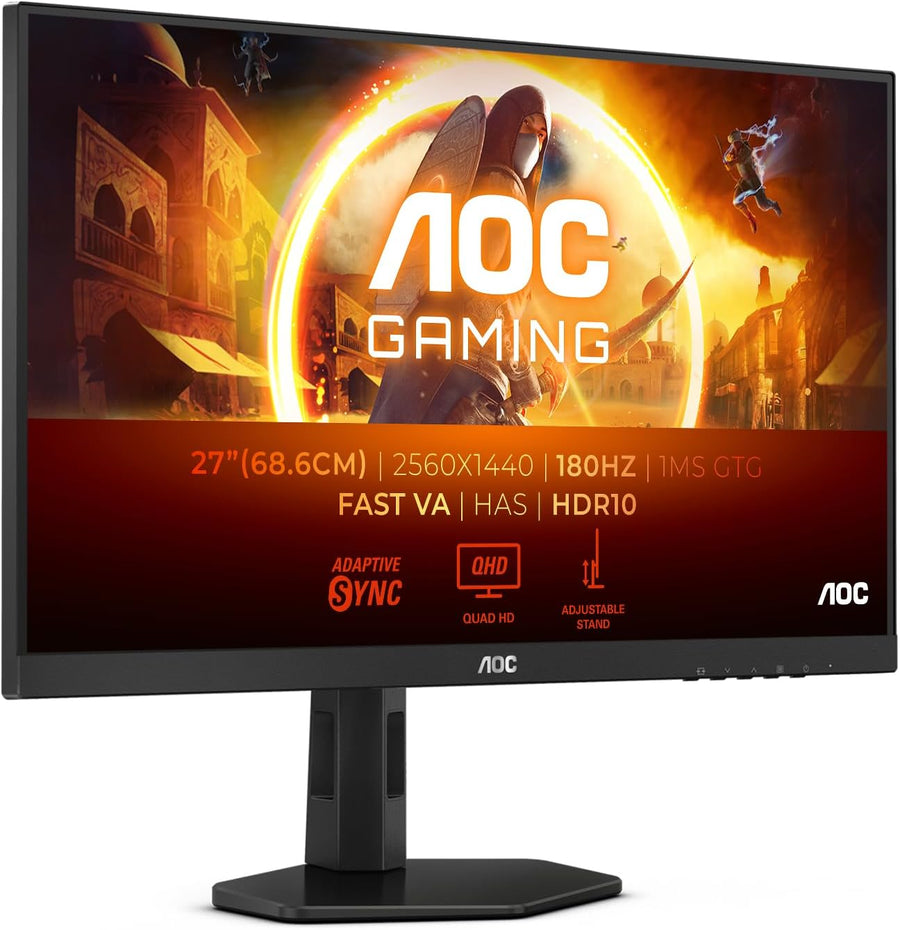 AOC Gaming Q27G4XND - 27 inch QHD monitor, 180 Hz, 0.5ms, FreeSync. Prem, Height Adjustable stand, HDR10 (2560x1440, HDMI 2.0, DisplyPort 1.4)