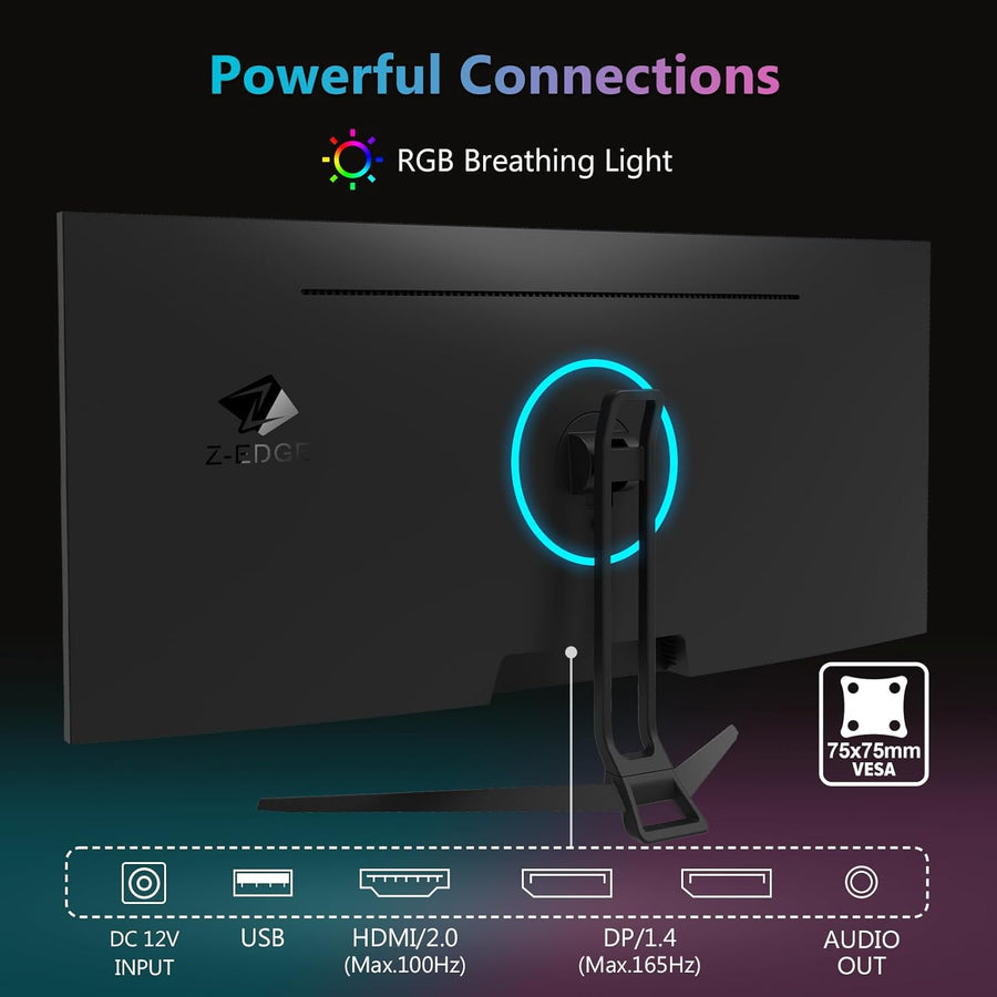 Z-Edge 34 Inch Ultrawide Gaming Monitor 165Hz 21:9 UWQHD 3440x1440  (BLACK)