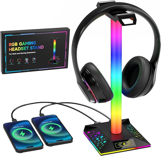 Gaming LED Headset Stand with 2 USB charging ports