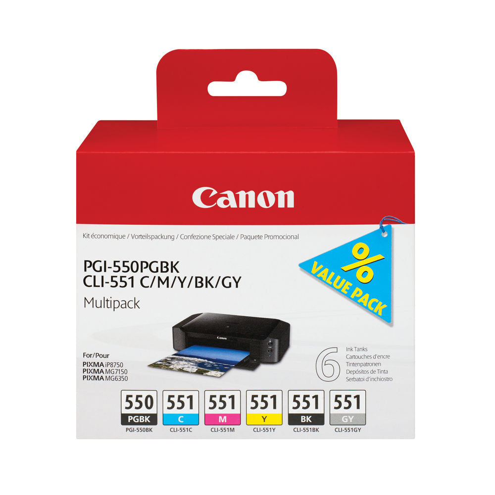 Canon PGI550 Black and Colour Multipack Cartridges 6496B005 550 551