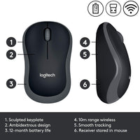 Logitech m185 Wreless USB Mouse, 3-Buttons, Black