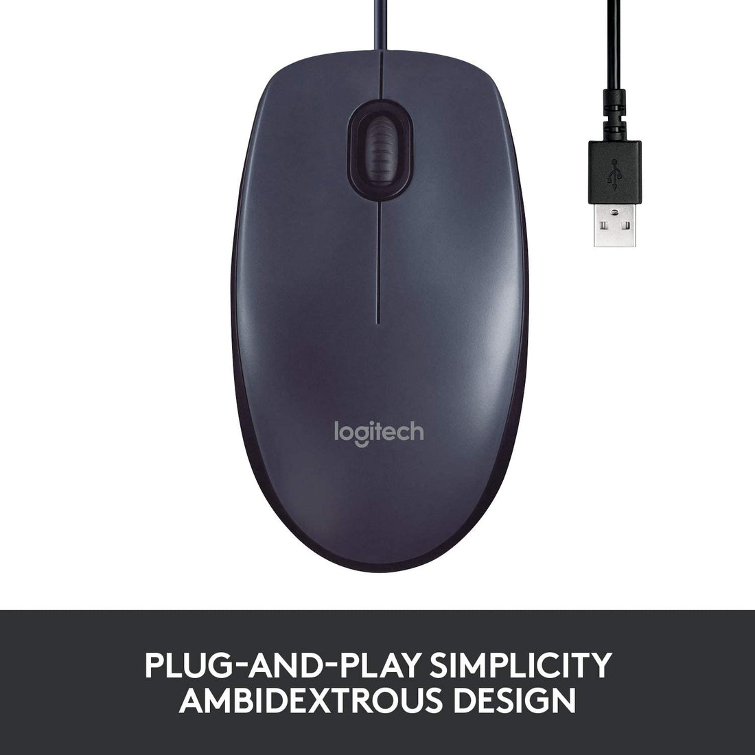 Logitech B100 Wired USB Mouse, 3-Buttons, Black
